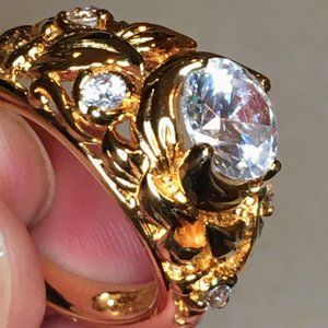 Bright Sparkle CZ Gold-Tone 925 Silver Ring
